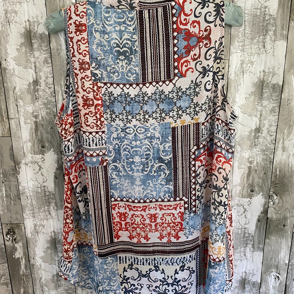 Tacera multi-print sleeveless blouse L